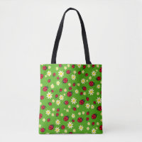 cute ladybug and daisy flower pattern green