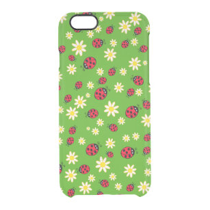 cute ladybug and daisy flower pattern green clear iPhone 6/6S case
