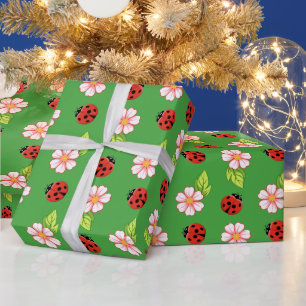 Cute Ladybug and Daisy Pattern Wrapping Paper