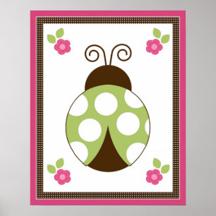 Cute Ladybug and Flowers Nursery Art Poster
