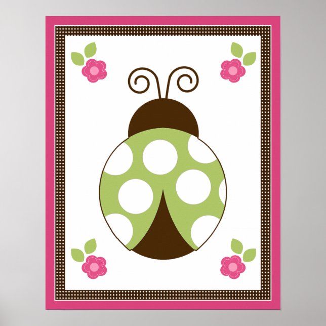 Cute Ladybug and Flowers Nursery Art Poster (Front)