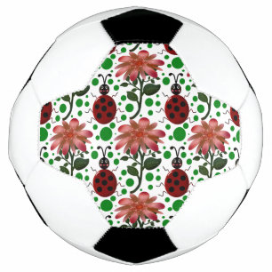 Cute Ladybug and Pink Flower Pattern Hand Drawn Football