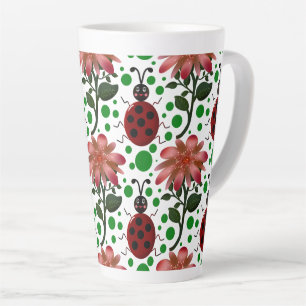 Cute Ladybug and Pink Flower Pattern Hand Drawn Latte Mug