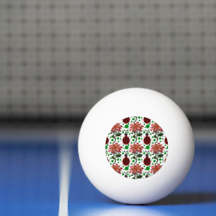 Cute Ladybug and Pink Flower Pattern Hand Drawn Ping Pong Ball