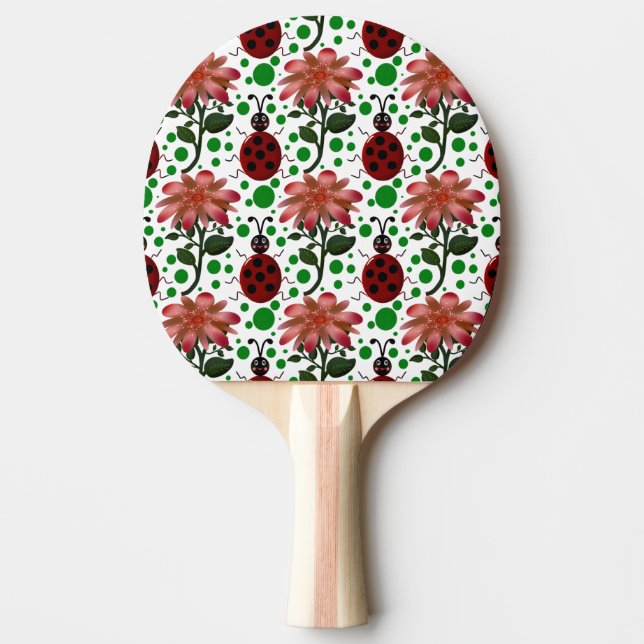 Cute Ladybug and Pink Flower Pattern | Hand Drawn  Ping Pong Paddle (Front)