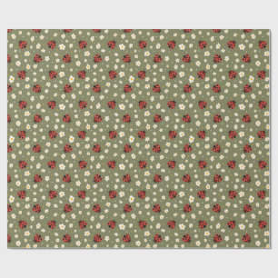 Cute Ladybug and Strawberry Flower Polka Dots Wrapping Paper