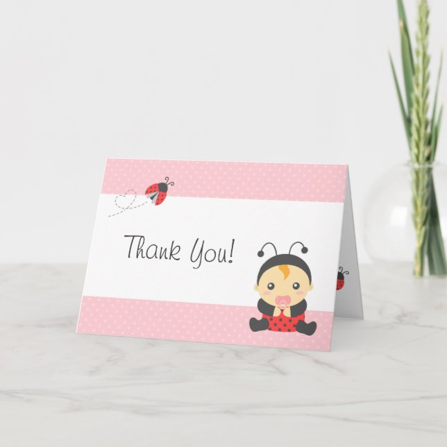 Cute Ladybug Baby Girl, Thank You Card (Front)