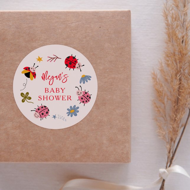 Cute Ladybug Baby Shower Favour Classic Round Sticker (Creator Uploaded)
