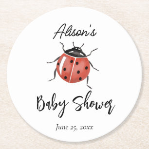 Cute Ladybug Baby Shower Round Paper Coaster