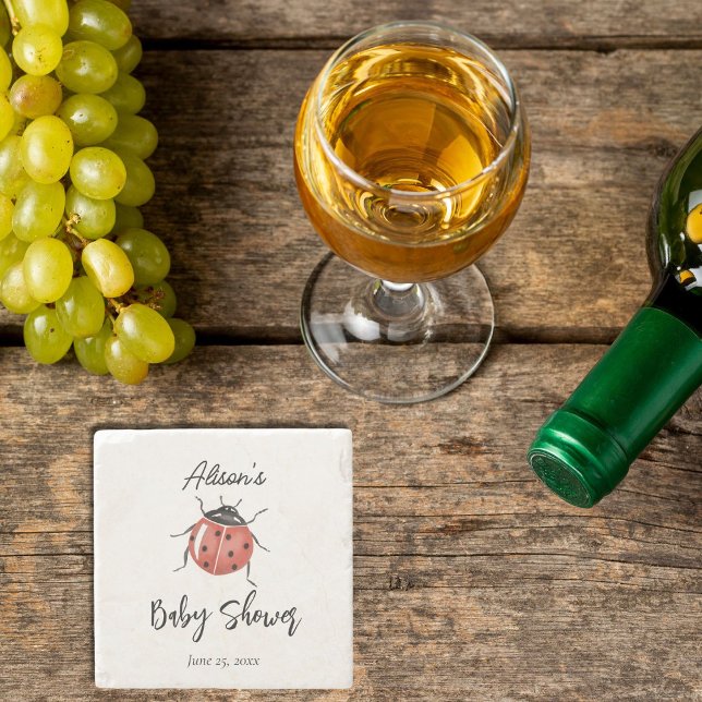 Cute Ladybug Baby Shower Stone Coaster (Creator Uploaded)
