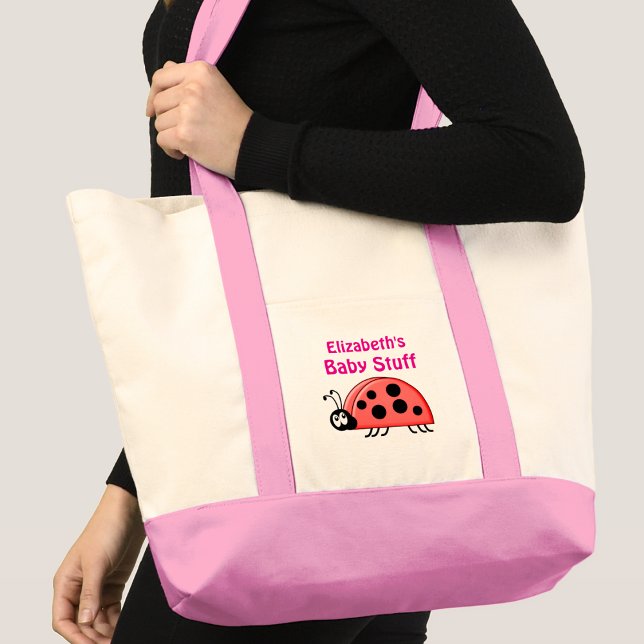 Cute ladybug baby stuff name black pink tote bag (Creator Uploaded)