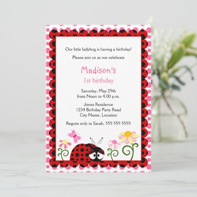 Cute Ladybug Birthday Party Invitation (Standing Front)