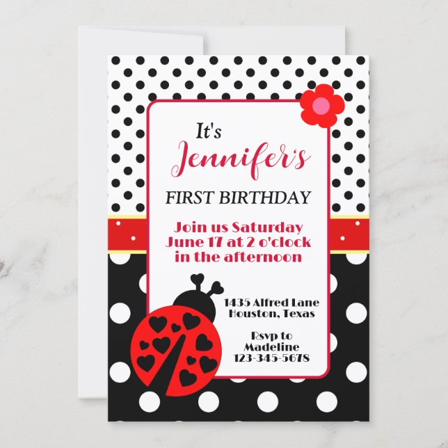 Cute Ladybug Birthday Party Invitation (Front)