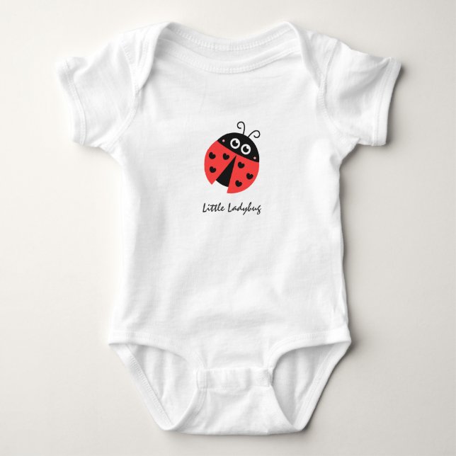 Cute Ladybug Black Hearts Personalised Baby Bodysuit (Front)