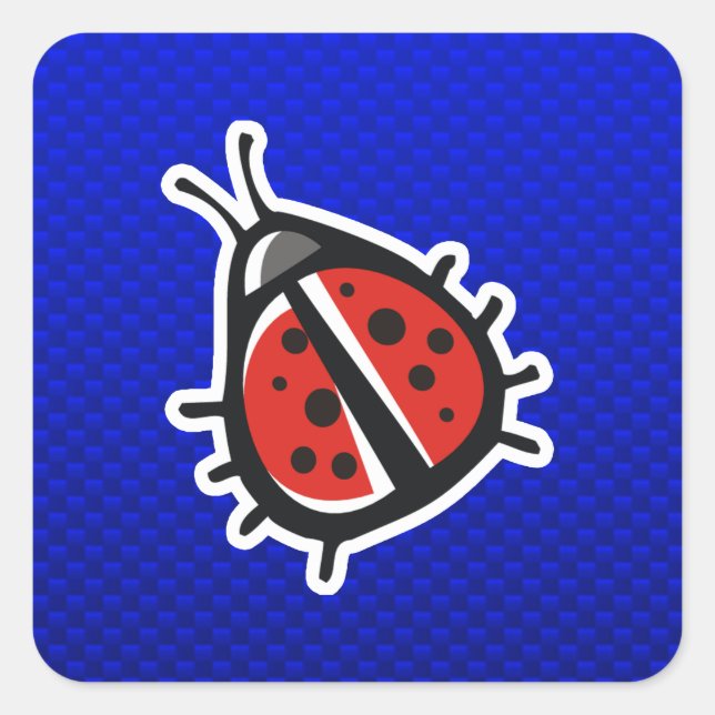 Cute Ladybug; Blue Square Sticker (Front)