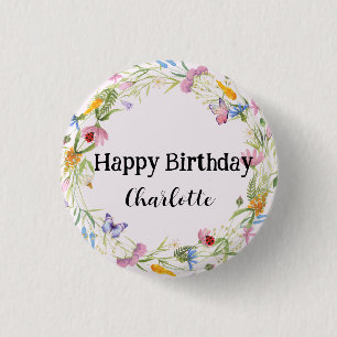 Cute Ladybug Butterfly colourful flower Birthday 3 Cm Round Badge