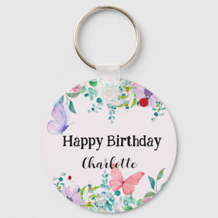 Cute Ladybug Butterfly colourful flower Birthday Key Ring