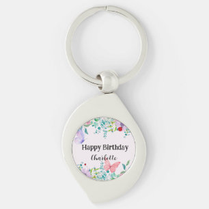 Cute Ladybug Butterfly colourful flower Birthday Key Ring