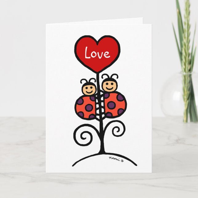 Cute Ladybug Couple drawing Holiday Card (Front)