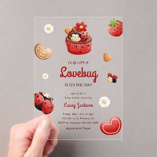 Cute Ladybug Cupcake Flowers Baby Shower Acrylic Invitations