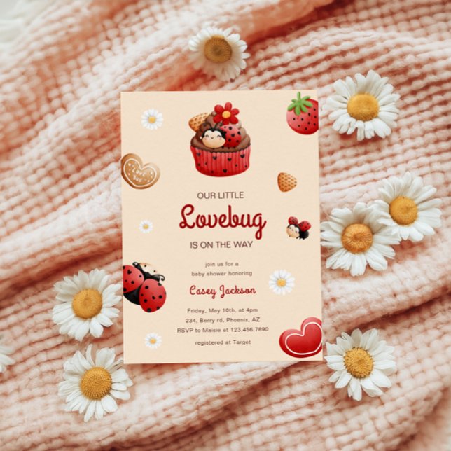 Cute Ladybug Cupcake Flowers Baby Shower Invitation (Creator Uploaded)