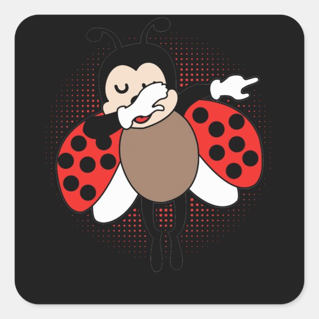 Cute Ladybug Dabbing Square Sticker (Front)