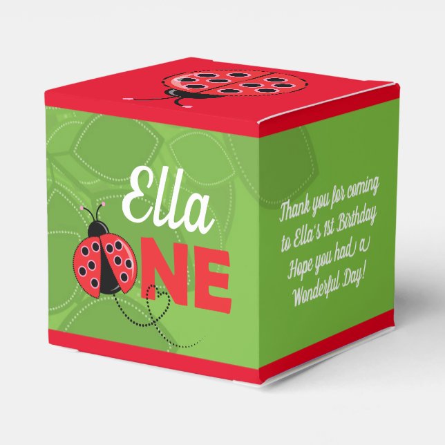 Cute Ladybug Design 1st birthday favour box 2" x 2 (Back Side)