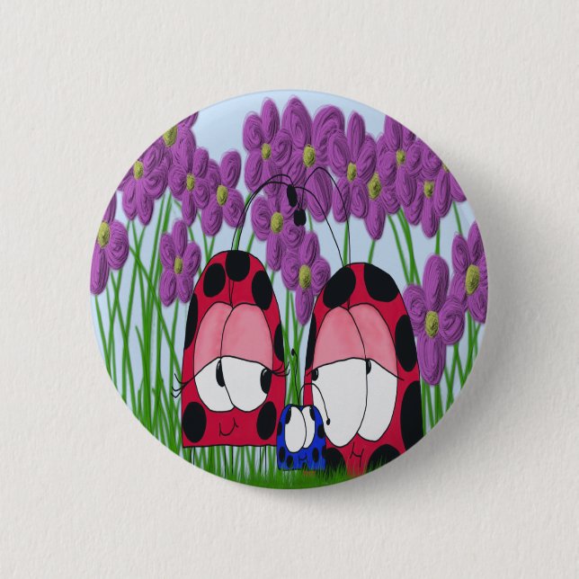 Cute Ladybug Family Illustration 6 Cm Round Badge (Front)