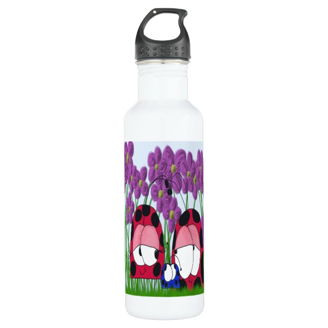 Cute Ladybug Family Illustration 710 Ml Water Bottle (Front)