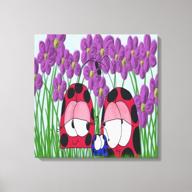 Cute Ladybug Family Illustration Canvas Print (Front)