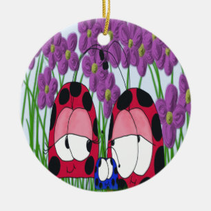 Cute Ladybug Family Illustration Ceramic Tree Decoration