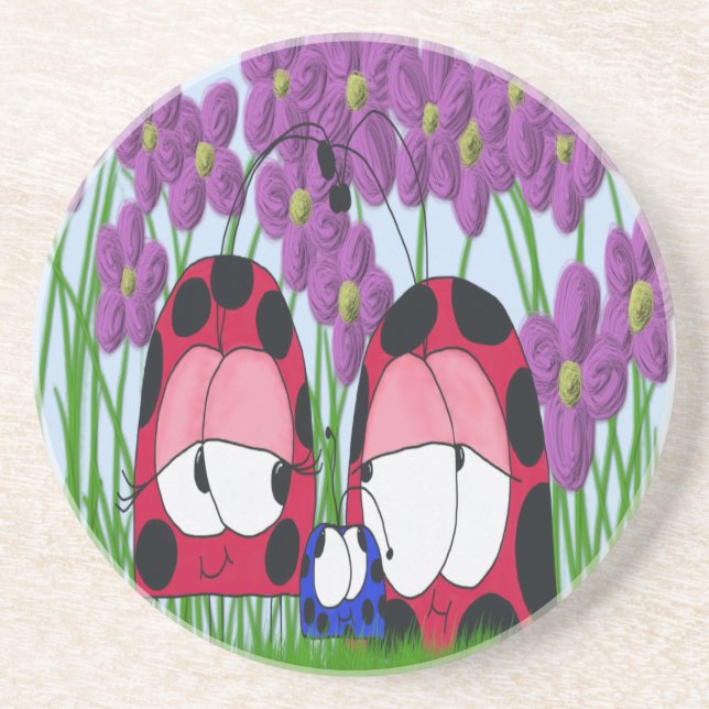 Cute Ladybug Family Illustration Coaster (Front)