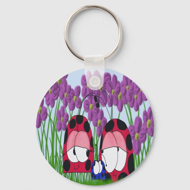 Cute Ladybug Family Illustration Key Ring (Front)