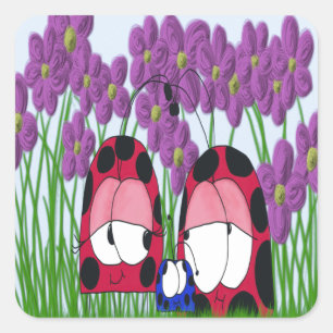 Cute Ladybug Family Illustration Square Sticker