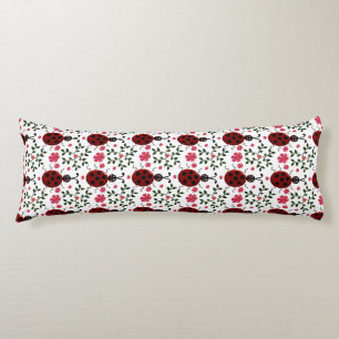 Cute Ladybug Floral Seamless Pattern Body Cushion