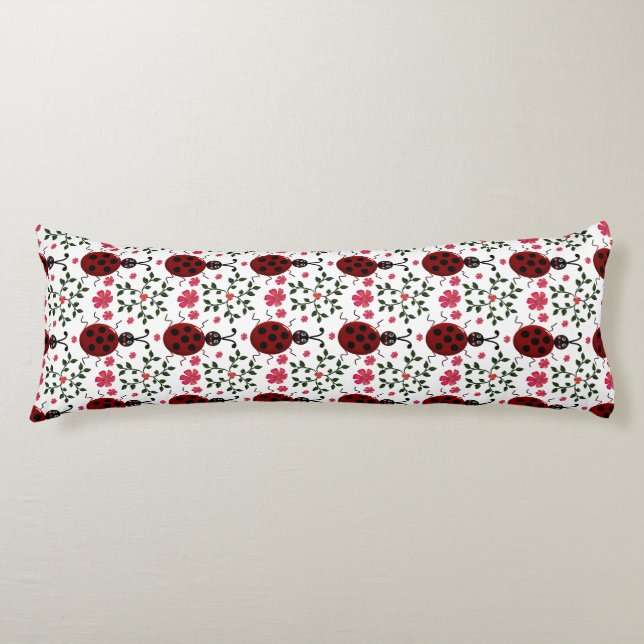 Cute Ladybug Floral Seamless Pattern   Body Cushion (Front)