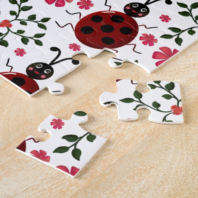 Cute Ladybug Floral Seamless Pattern   Jigsaw Puzzle (Side)