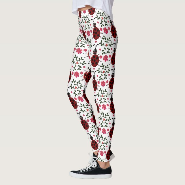 Cute Ladybug Floral Seamless Pattern   Leggings (Left)