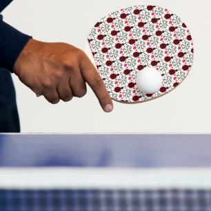 Cute Ladybug Floral Seamless Pattern Ping Pong Paddle