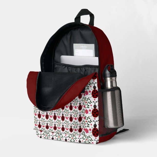 Cute Ladybug Floral Seamless Pattern   Printed Backpack (Back Corner Right (Open))
