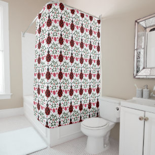 Cute Ladybug Floral Seamless Pattern Shower Curtain