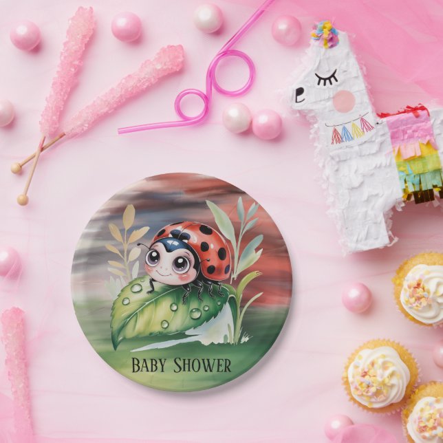 Cute Ladybug Girl Baby Shower  Paper Plate (Party)