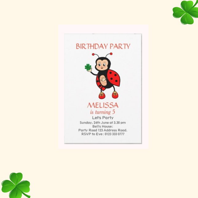Cute Ladybug Girl Birthday Party Invitation (Creator Uploaded)