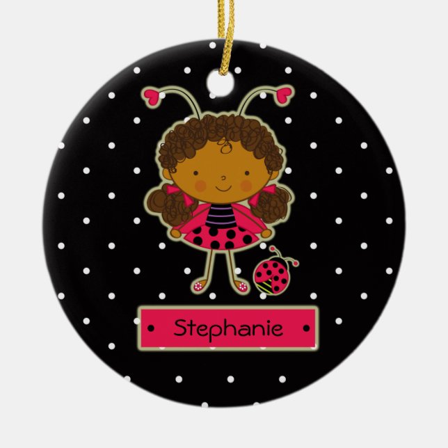 Cute ladybug girl polkadots personalised ornament (Front)