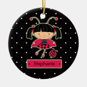 Cute ladybug girl polkadots personalised ornament