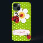 Cute ladybug girls name green red ipad case<br><div class="desc">Cute original red ladybug / ladybird on a green polka flowers kids ipad case. Reads Isabella or you can personalise with your own name. Exclusively designed by Sarah Trett.</div>