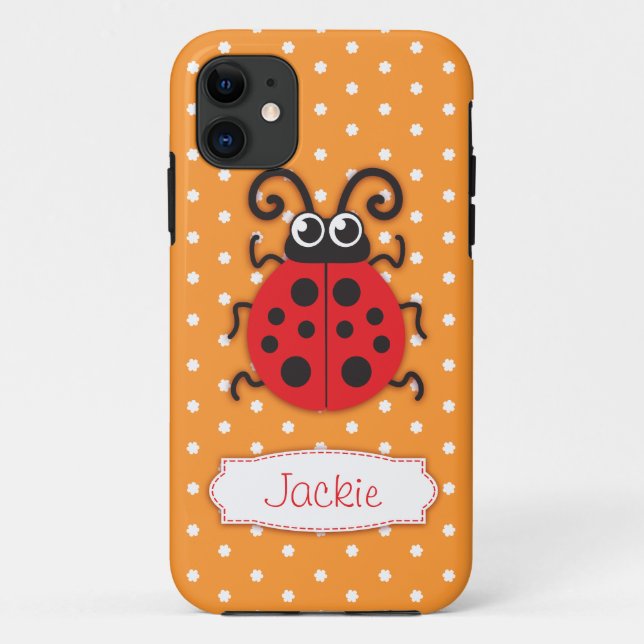 Cute ladybug girls name red orange iphone case (Back)