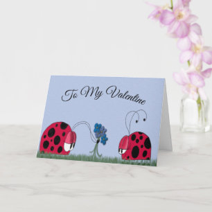 Cute Ladybug Gives His Valentine Beautiful Flowers Card