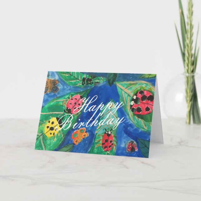 Cute Ladybug Happy Birthday Cards (Front)