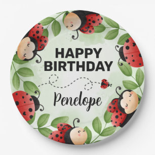 Cute Ladybug Happy Birthday Party Plates